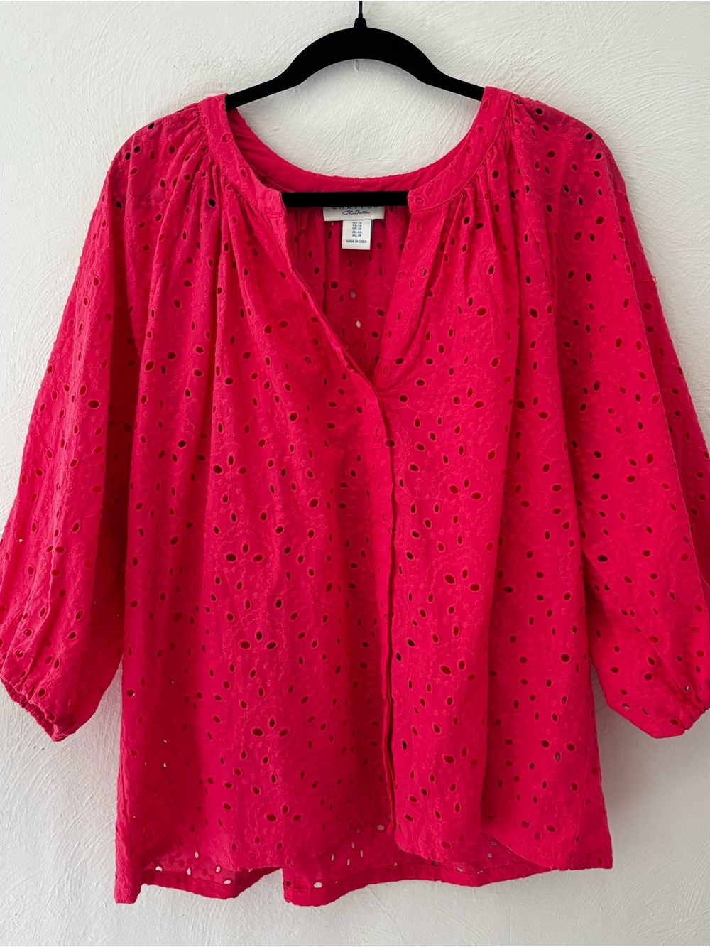 Calypso St. Barth Eyelet Button-Front Blouse Size 1X Beachy Quiet Luxury Dainty